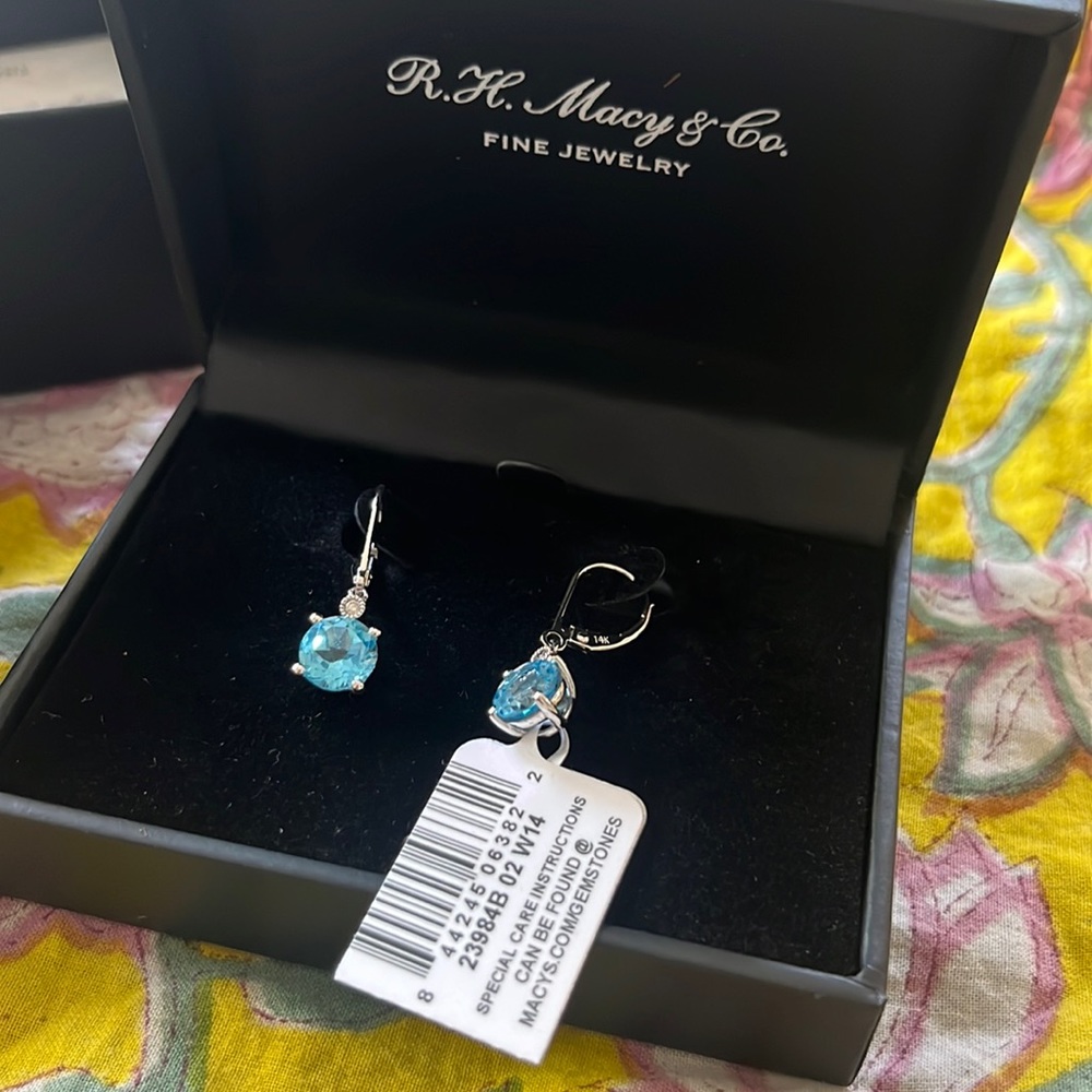 NEW - blue topaz and diamond earrings